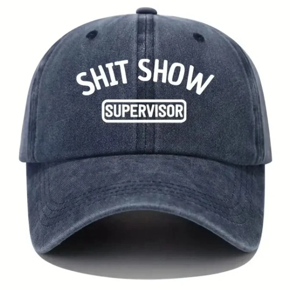 Hat SH*T SHOW SUPERVISOR Funny Cap Cotton Light Denim Gray Grey Black Adjusts